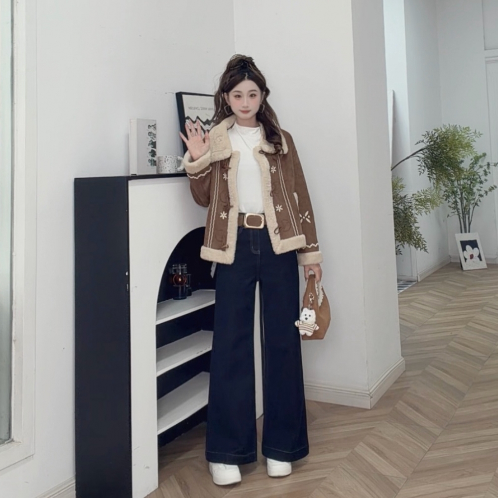 IEF/爱依服2025年冬季新款牛仔喇叭裤女宽松显瘦时尚保暖长裤子