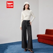 爱依服裤 时尚 子2025冬季 IEF 新款 韩版 通勤气质显瘦加绒牛仔阔腿裤