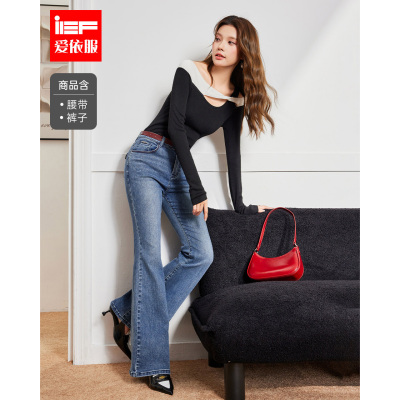 IEF/爱依服裤子2025秋季新款复古【时髦女郎】修身显瘦牛仔喇叭裤