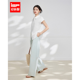 蕾丝拼接甜美衬衫 IEF 小上衣女白色短袖 爱依服2025夏法式 小资衬衫