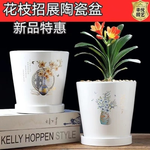 清仓带底盘花盆大全家用吊兰绿萝小多肉花盆套装 花盆陶瓷特价 批发