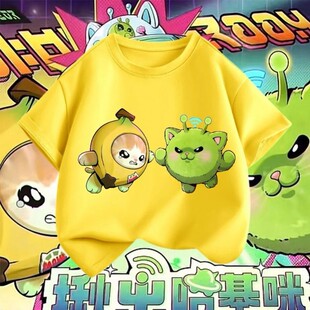 新款蛋仔派对揪出哈基咪中大童纯棉短袖夏香蕉猫外星猫休闲T