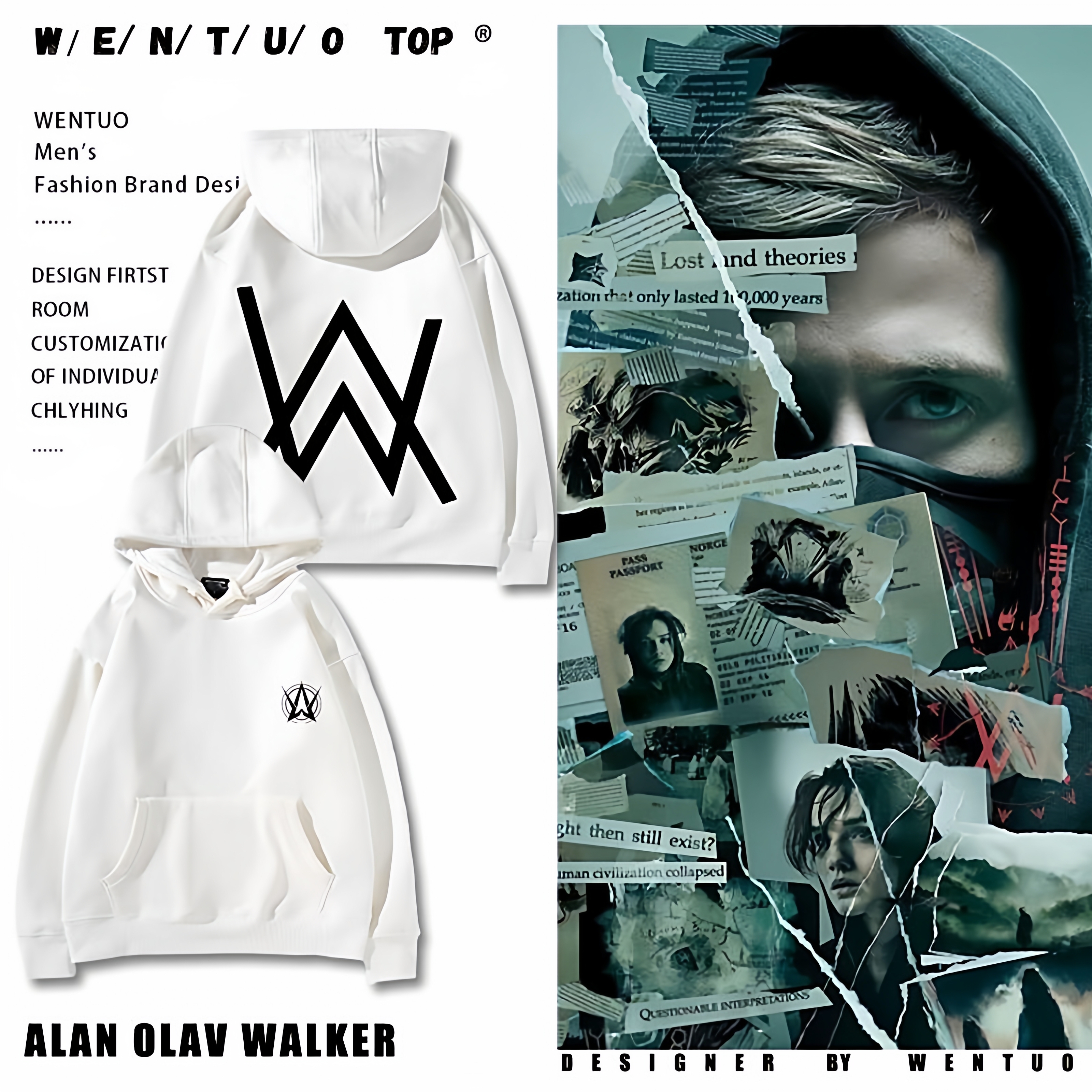 儿童嘉豪同款艾伦沃克alanwalker战衣春秋冬新款连帽男中学生卫衣