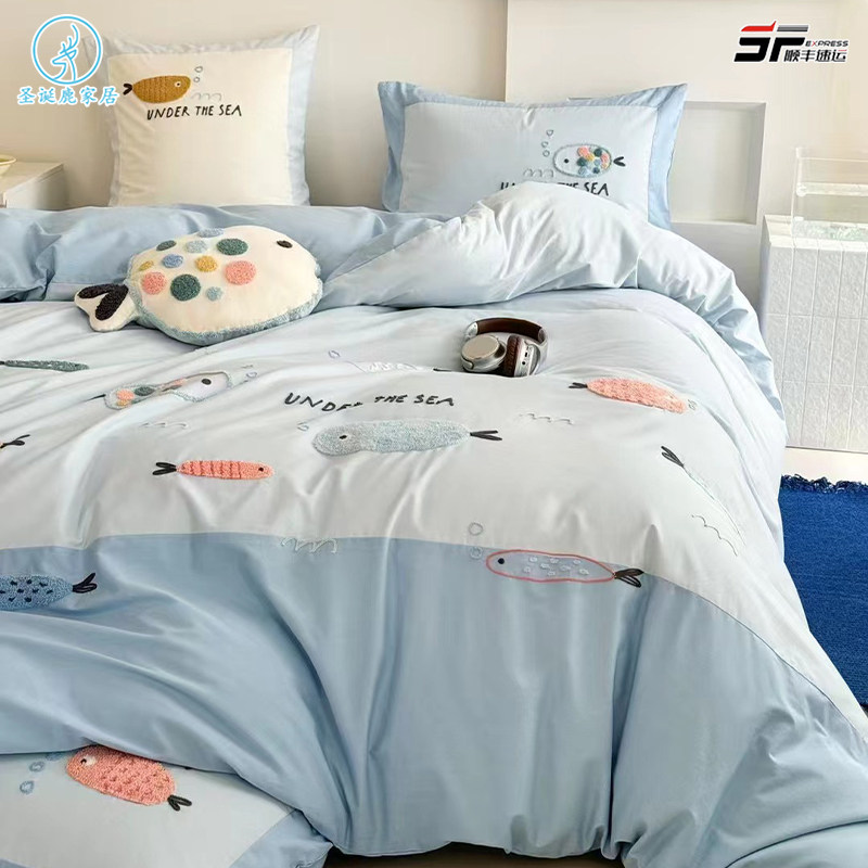 60支可爱少女心卡通全棉水洗棉四件套纯棉柔软被套儿童床笠三件套,床上用品,床品套件/四件套/多件套,淘宝优惠券,粉丝福利购,淘宝优惠卷