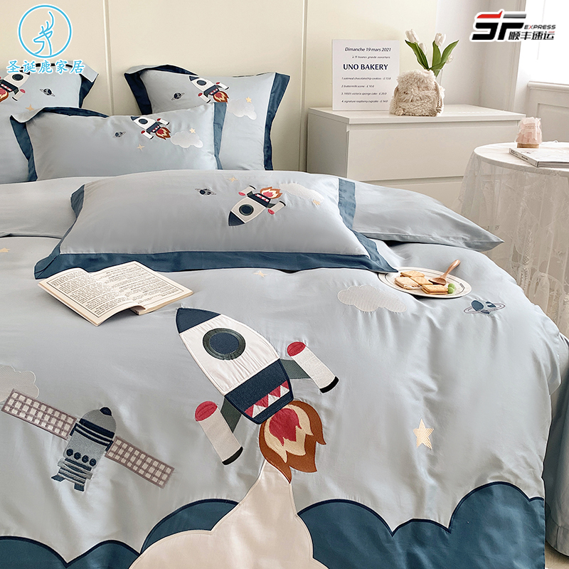 高度高支高密卡通长绒棉四件套