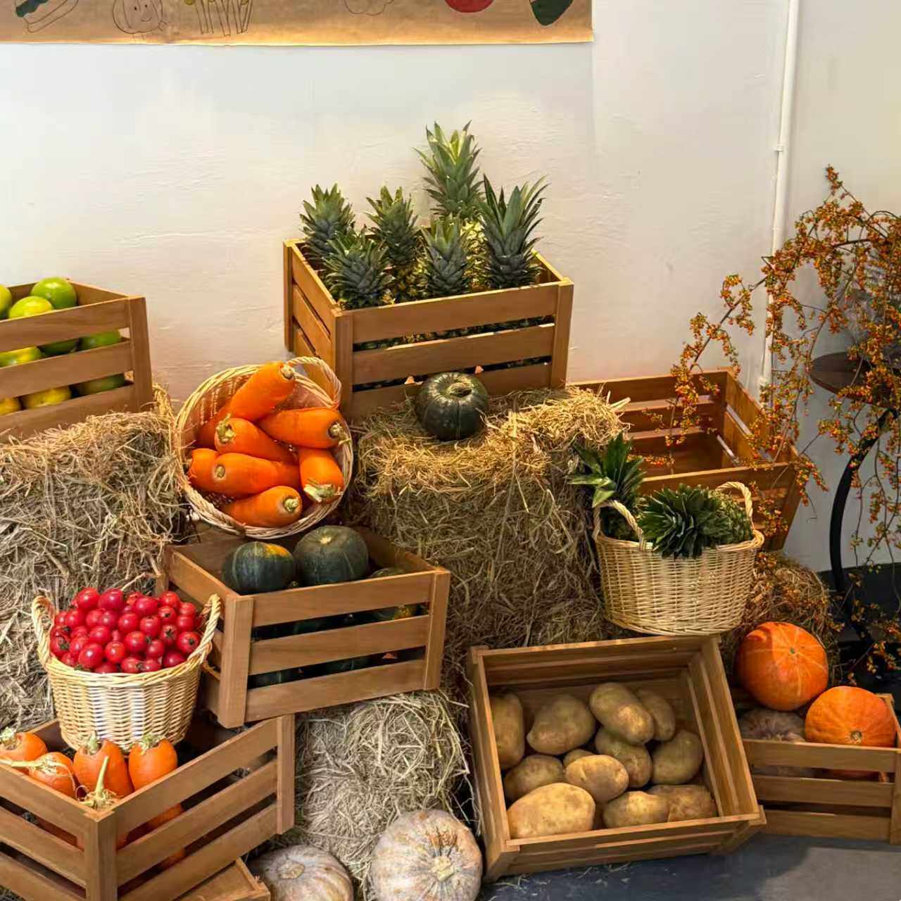 复古实木木箱超市陈列木盒装长方形木条箱饰收纳箱储物箱红酒箱子