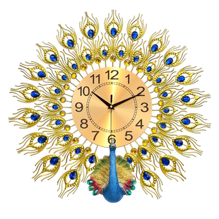 餐桌孔雀钟表挂钟客厅家用时尚创意挂表现代简约个性装饰时钟挂墙