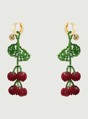 「Maroon」现货 西班牙 Amori mori 手作串珠编织 樱桃耳环