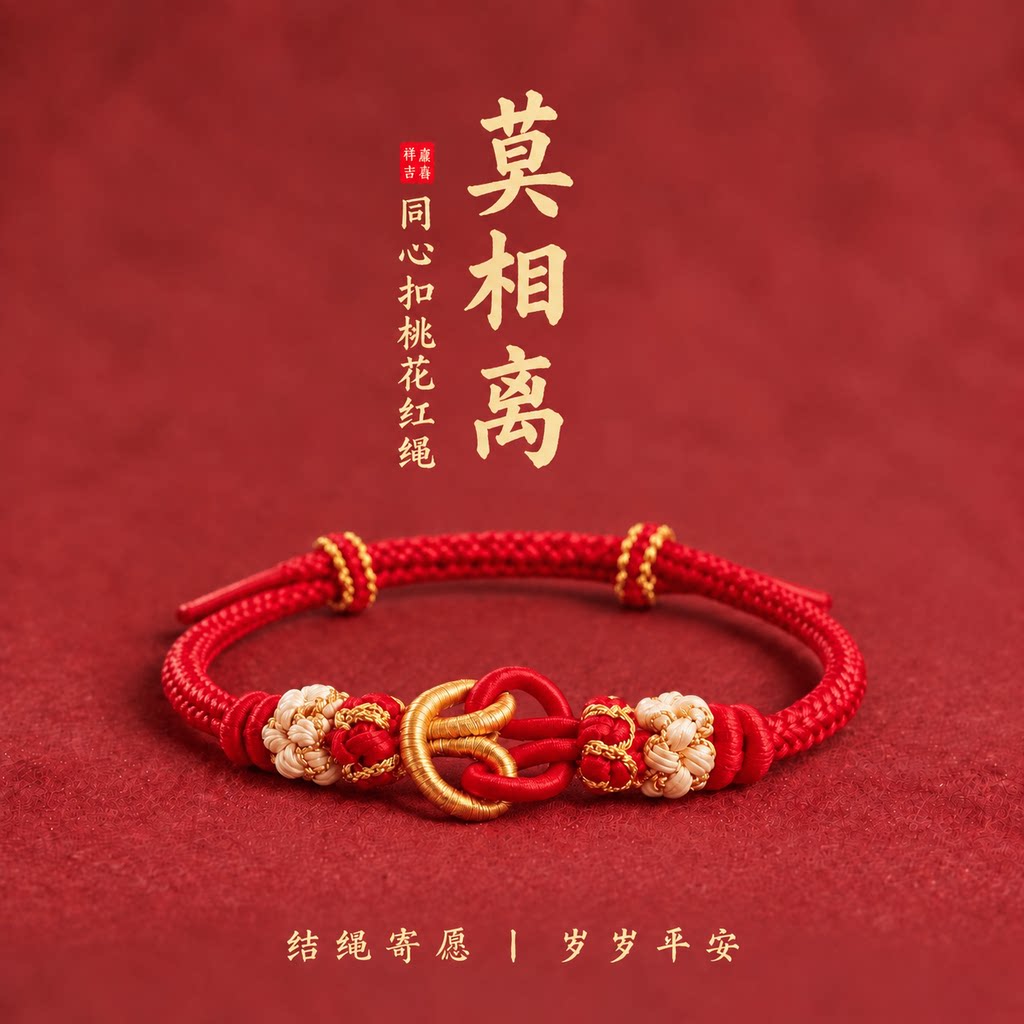 亿生旺莫相离连心结手绳本命年红绳穿珠手工diy编织绳男女款手链
