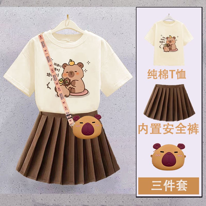 卡皮巴拉女童JK百褶裙套装春夏季新款时尚洋气中大童学院风女孩