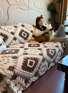 复古风沙发巾冬一整张全盖布冬季加厚毛绒套罩2026年新款坐垫毯子