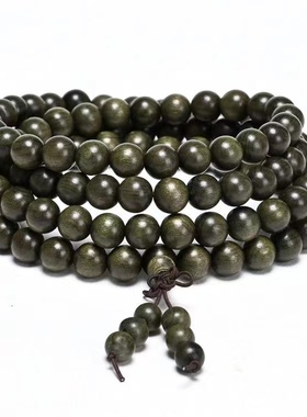 精品金丝楠木阴沉木佛珠8mm108颗手链绿料手工打磨手串男女情侣款