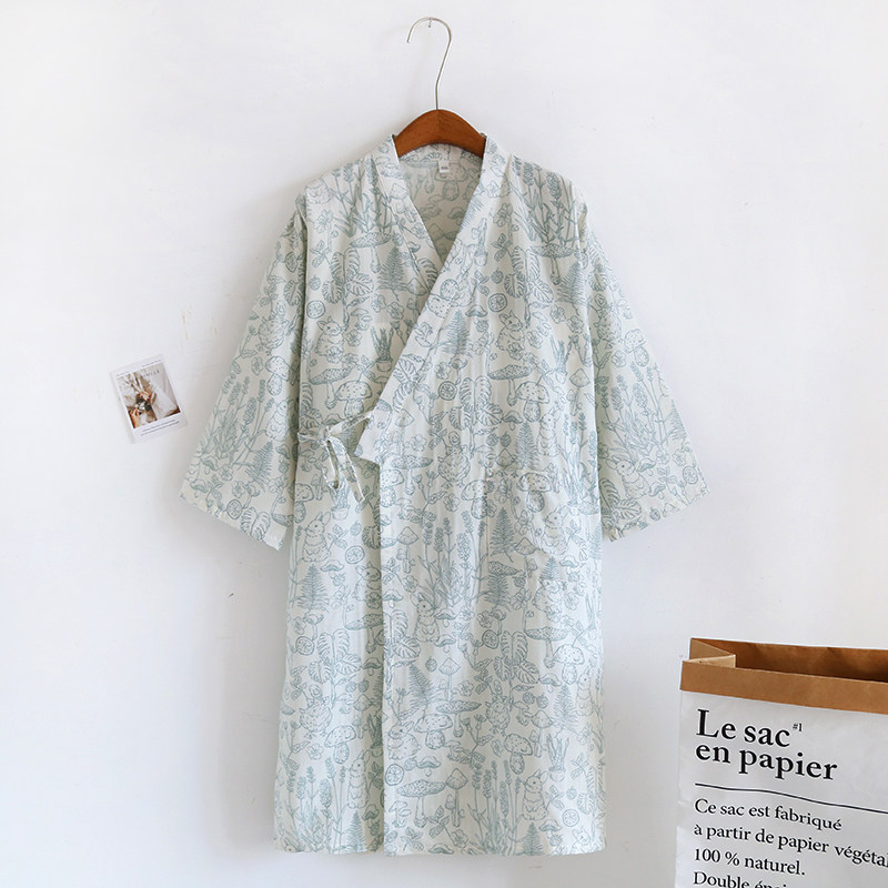 女士睡衣春夏日系和服睡袍纯棉纱布薄款七分袖睡裙宽松透气汗蒸服