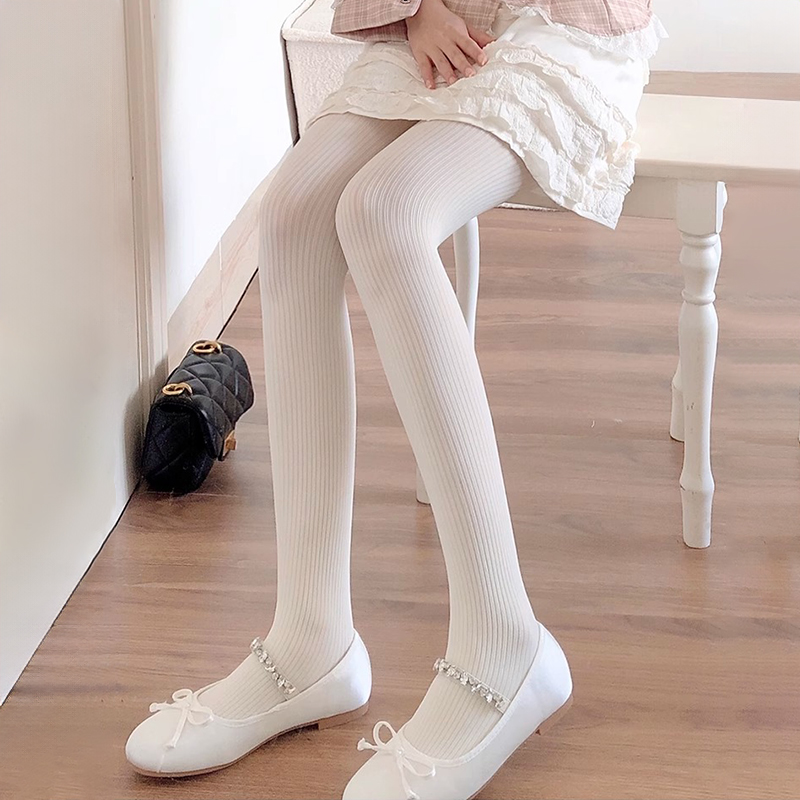 粗竖条日系jk白色连裤袜女春秋竖条纹天鹅绒烟灰色打底袜甜美白丝