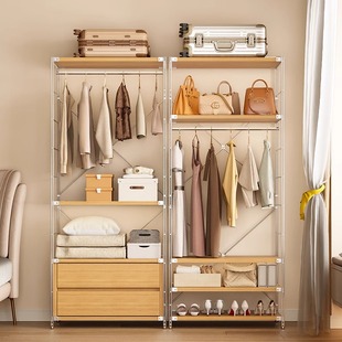 衣服置物架 衣帽间架子组装 开放式 衣柜中古风挂衣架卧室落地步入式