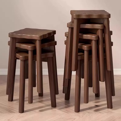 家用可叠放软包板凳客厅木头矮凳简约现代小方凳餐桌椅子实木凳子