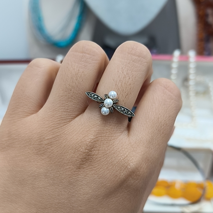 珍珠银戒指口16.5