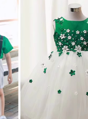 六一幼儿园小班男女表演服装绿色现代舞蹈蓬蓬裙背带裤春晓朗诵衣