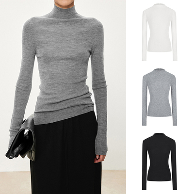 MosesQueen魔西女王高级感气质半高领针织衫女秋修身内搭打底毛衣