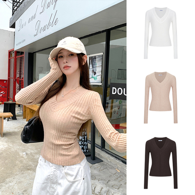 MosesQueen魔西女王修身显瘦长袖针织衫秋减龄chic显瘦百搭上衣