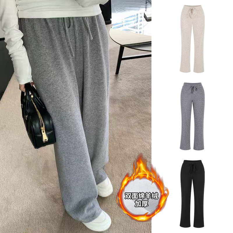 MosesQueen魔西女王加绒加厚阔腿裤子秋冬新款宽松运动卫裤休闲裤