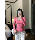 MosesQueen魔西女王U领正肩长袖T恤辣妹修身显瘦内搭打底衫上衣女