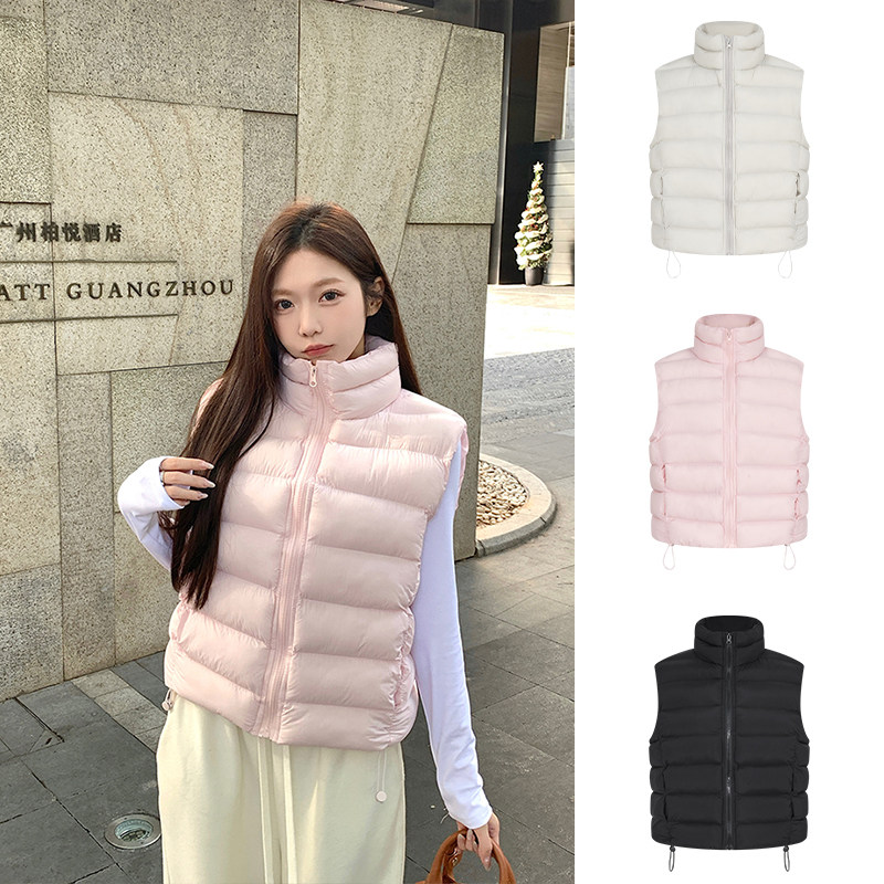 MosesQueen魔西女王粉色立领棉服马甲外套女秋冬叠穿保暖马夹上衣