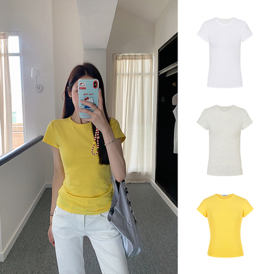 MosesQueen魔西女王正肩高弹圆领短袖女辣妹修身显瘦内搭t恤上衣