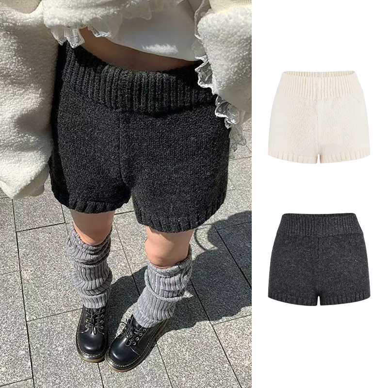 MosesQueen魔西女王软糯针织短裤女秋冬高腰显瘦裤子宽松直筒裤