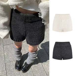MosesQueen魔西女王软糯针织短裤女秋冬高腰显瘦裤子宽松直筒裤