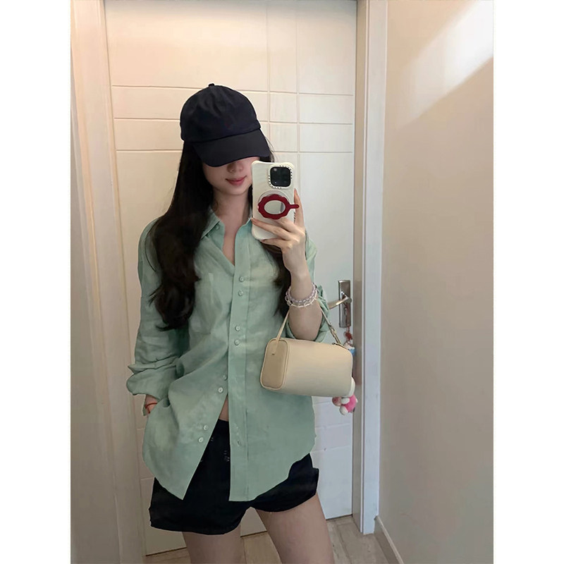 纯棉长袖衬衫薄款防晒外套上衣女图片