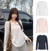 新款 MosesQueen魔西女王美式 春季 t袖 宽松显瘦内搭上衣 半开领长袖