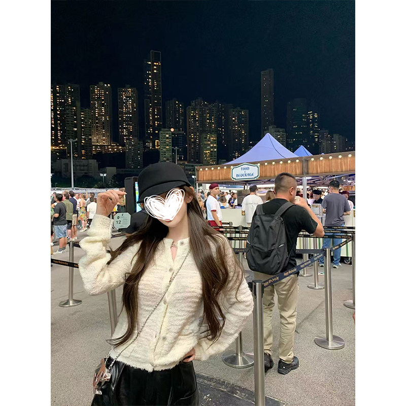 MosesQueen魔西女王小香风纹理感针织开衫秋冬气质圆领长袖上衣