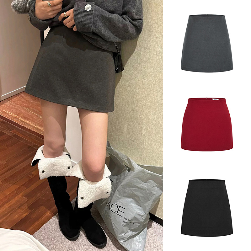 MosesQueen魔西女王早秋款防走光黑色高腰短裙显瘦A字包臀裙