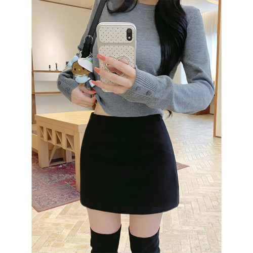 MosesQueen魔西女王黑色显瘦半身裙秋季高腰气质A字裙包臀短裙子