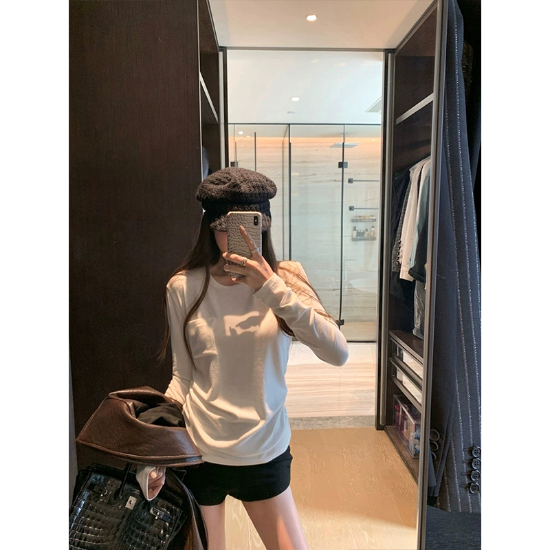 MosesQueen魔西女王气质白色宽松长袖新款修身显瘦纯色打底衫上衣