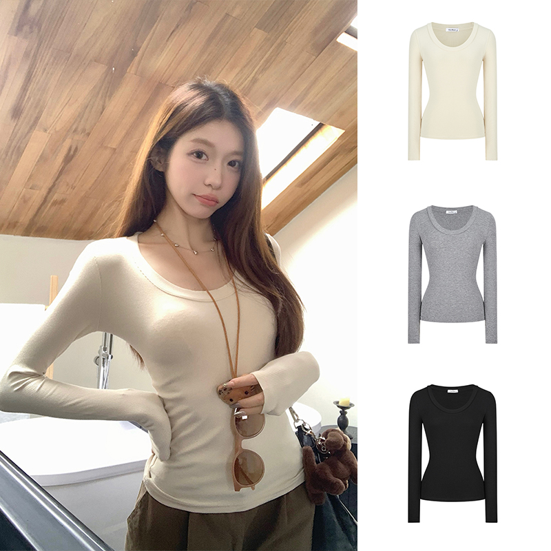 圆领长袖女打底内搭休闲显瘦上衣