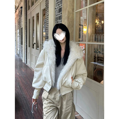MosesQueen魔西女王美式连帽卫衣外套冬季加绒加厚短款开衫上衣