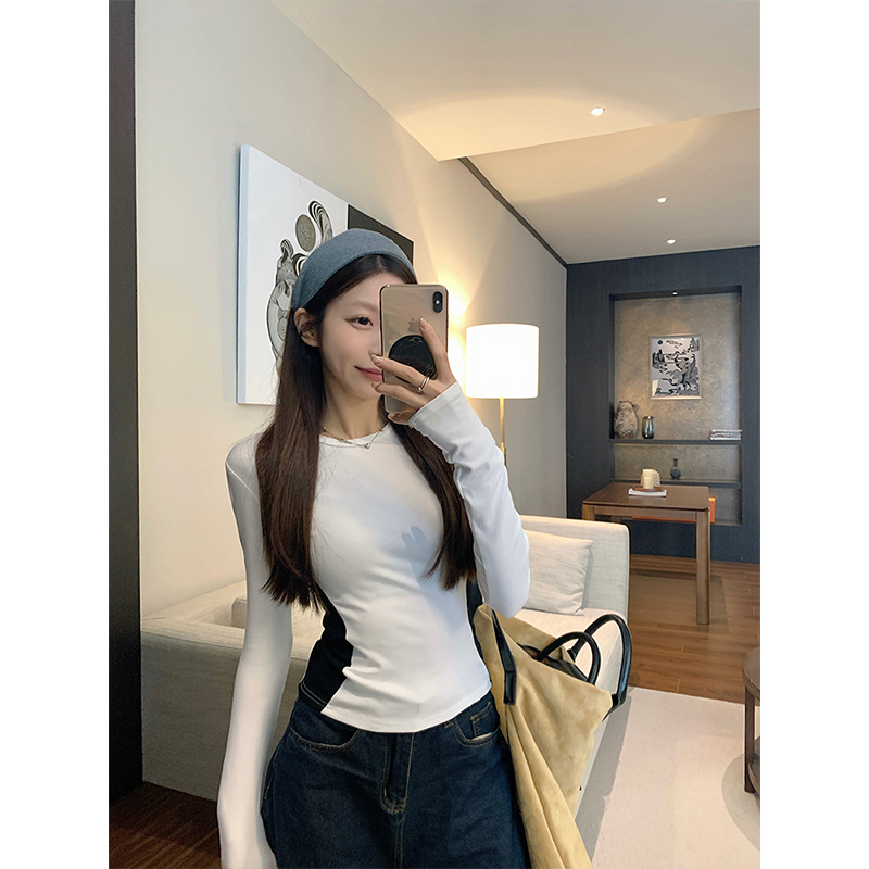 纯欲拼接性感沙漏t恤上衣