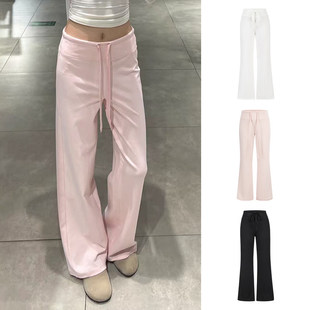 MosesQueen魔西女王粉色直筒休闲运动裤女夏垂感显瘦薄款阔腿长裤