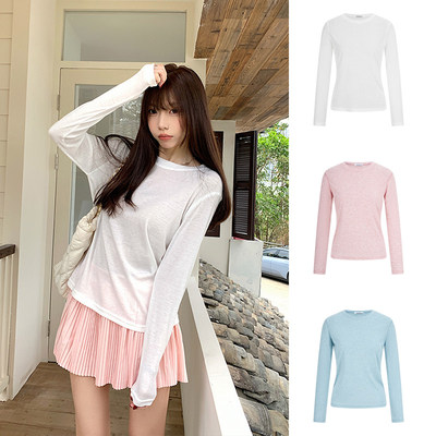 MosesQueen魔西女王米白色长袖t恤薄款防晒罩衫内搭宽松显瘦上衣