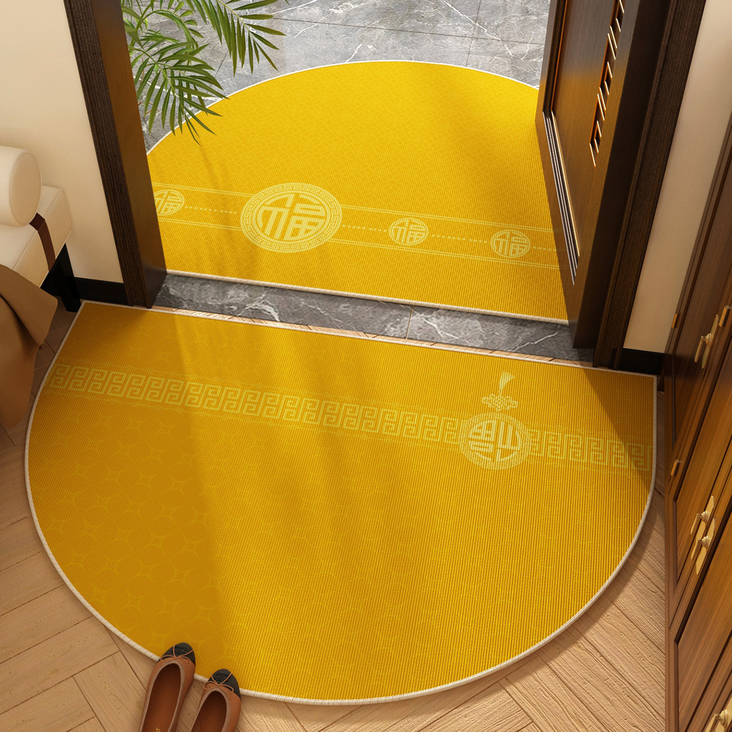 半圆黄色入户门地垫进门门口脚垫