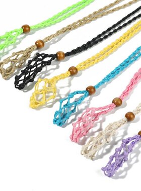 跨境天然石头网兜编织项链吊坠可调节伸缩渔网手工编织网托复古绳