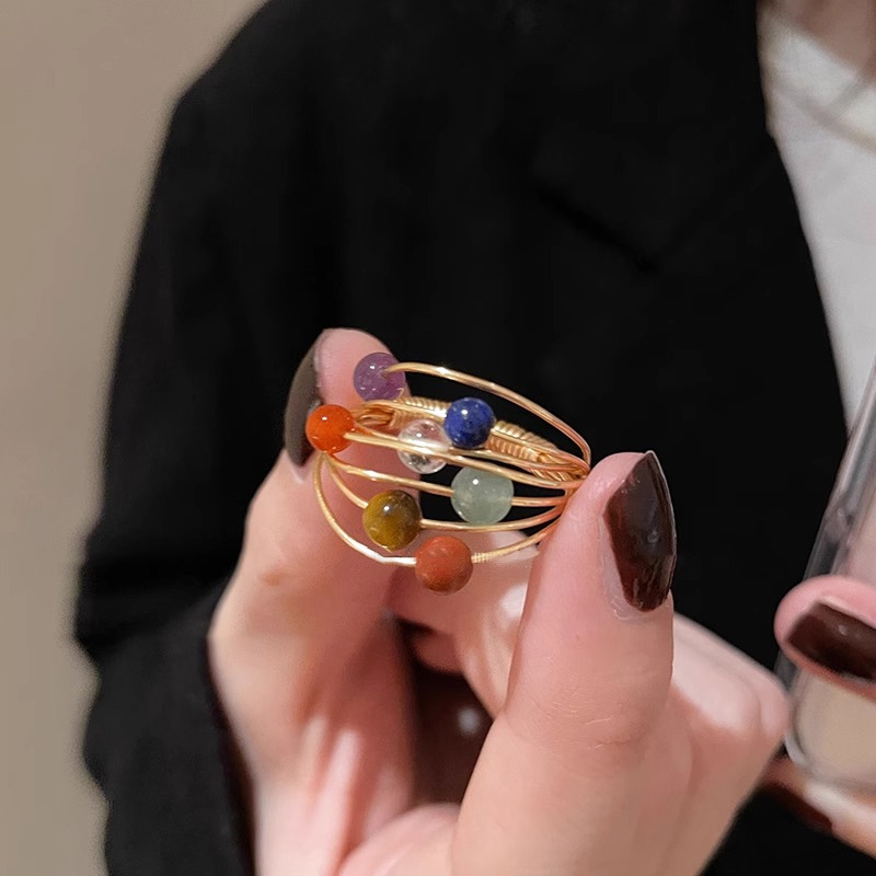 复古彩色碧玺星球戒指女款轻奢小众设计食指戒独特感中古指环