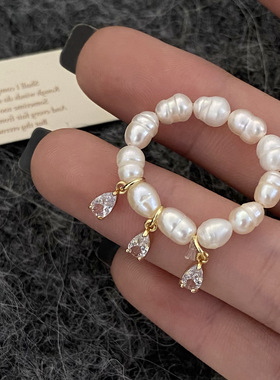 热卖水滴戒指高级感戒指粗镀真金开口扭纹交叉堆叠戒指亚马逊