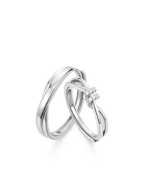 爱意交织情侣戒指女小众轻奢925纯戒情人节礼物银男女一对高级感