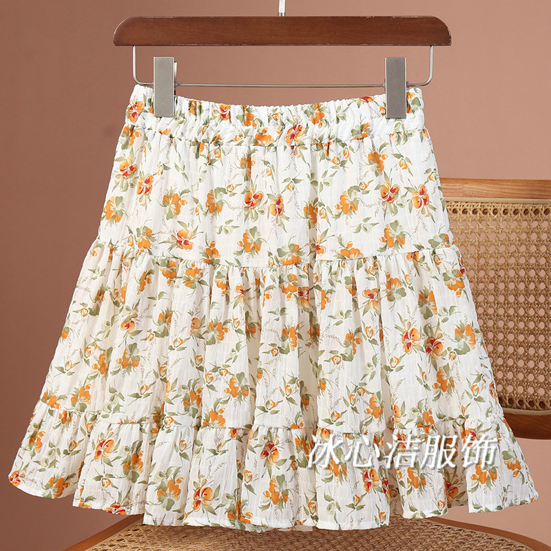 夏天薄款碎花蛋糕裙半身裙女夏季新款小个子高腰显瘦裙子短裙伞裙