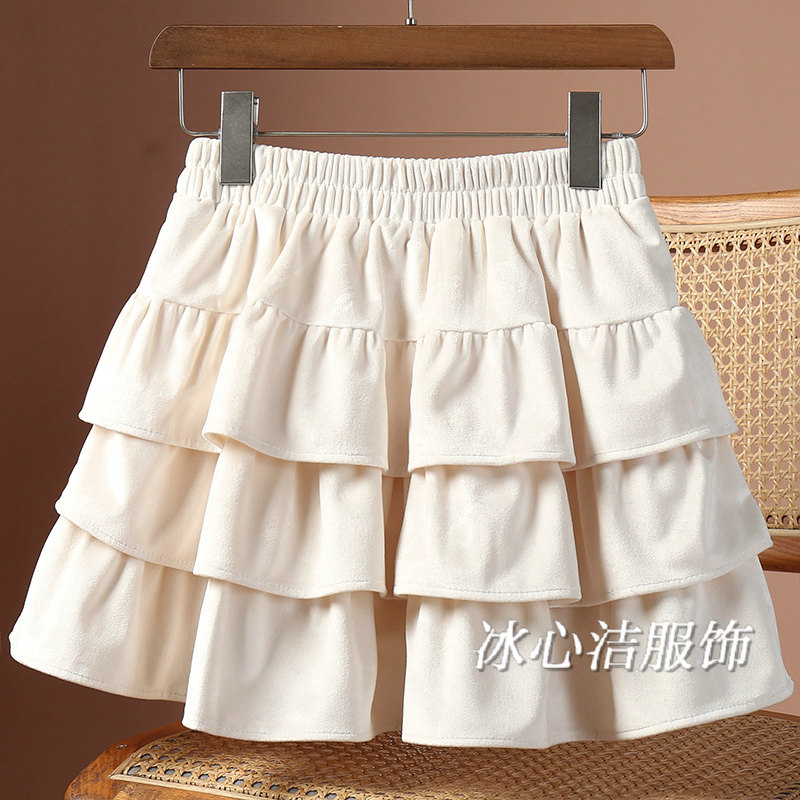 法式芭蕾风层层丝绒蛋糕半身裙女秋冬新款小个子防走光蓬蓬短裙子