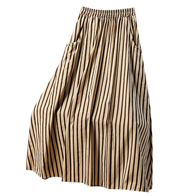 复古条纹A字口袋半身裙