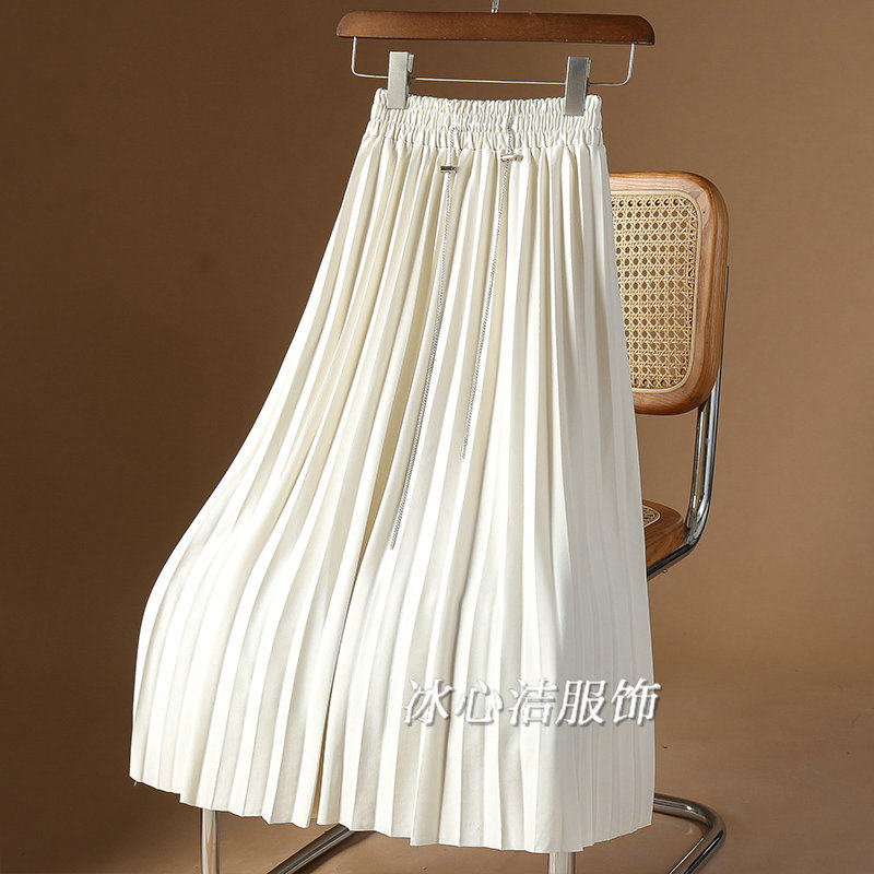 2025薄款垂感百褶裙半身裙女小个子黑色裙子遮胯显瘦高腰a字长裙